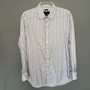 Pronto Uomo Men's Medium Stripe Geometric Dress Shirt Modern Fit Long Sleeve